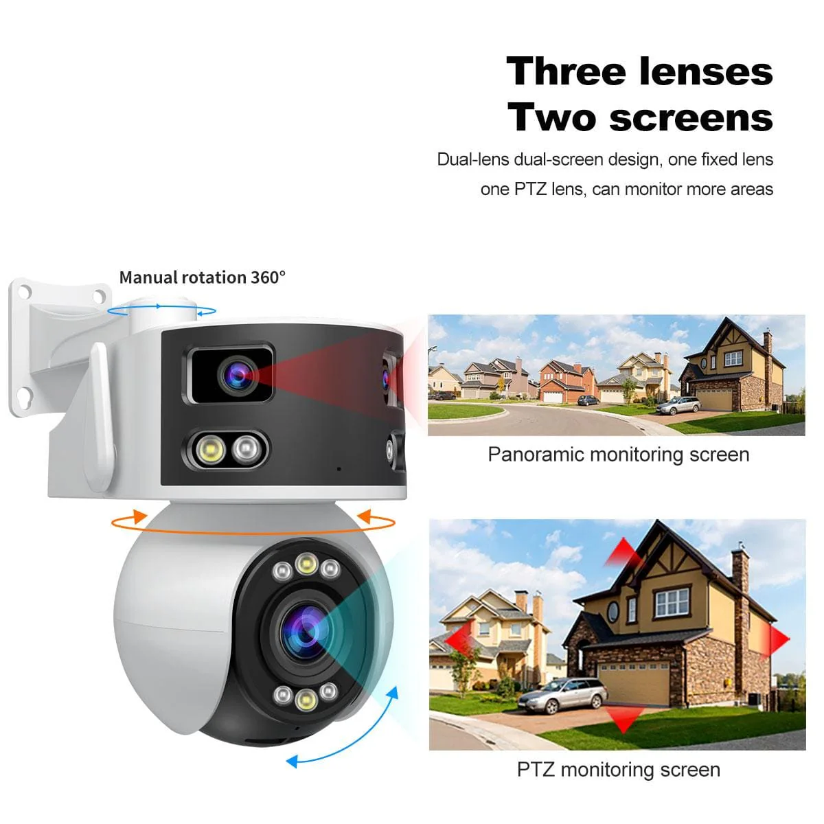 SriHome SH055 4MP+2MP+2MP 5X Optical Zoom Wi-Fi Tri-Lens PTZ Camera, Panoramic View - Image 7