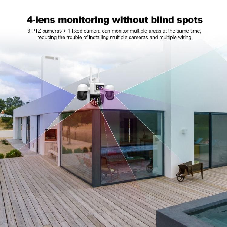 SriHome SH069 4-In-1 Quad Lens Wi-Fi Smart Security Camera, 3 x Pan/Tilt and 1 x Static Lens - Image 3