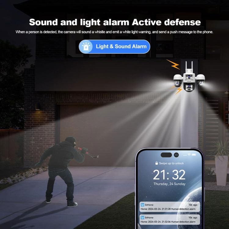 SriHome SH069 4-In-1 Quad Lens Wi-Fi Smart Security Camera, 3 x Pan/Tilt and 1 x Static Lens - Image 6
