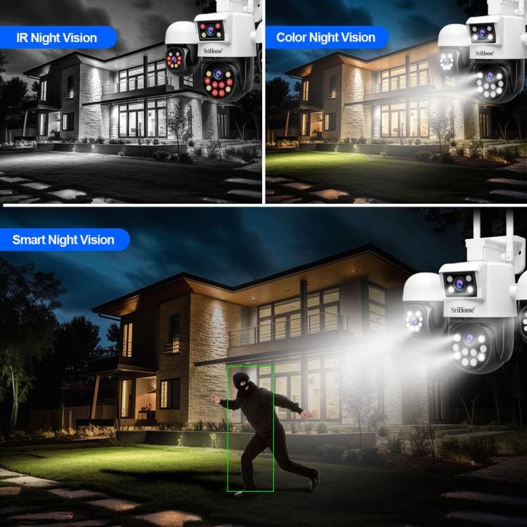 SriHome SH069 4-In-1 Quad Lens Wi-Fi Smart Security Camera, 3 x Pan/Tilt and 1 x Static Lens - Image 8