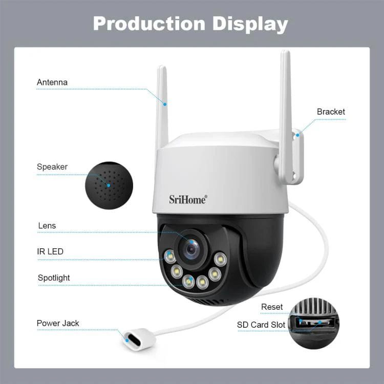 Srihome SH072 4K 8MP PTZ Security Camera | AI Auto-Tracking, Dual-Band WiFi & Full-Color Night Vision - Image 12