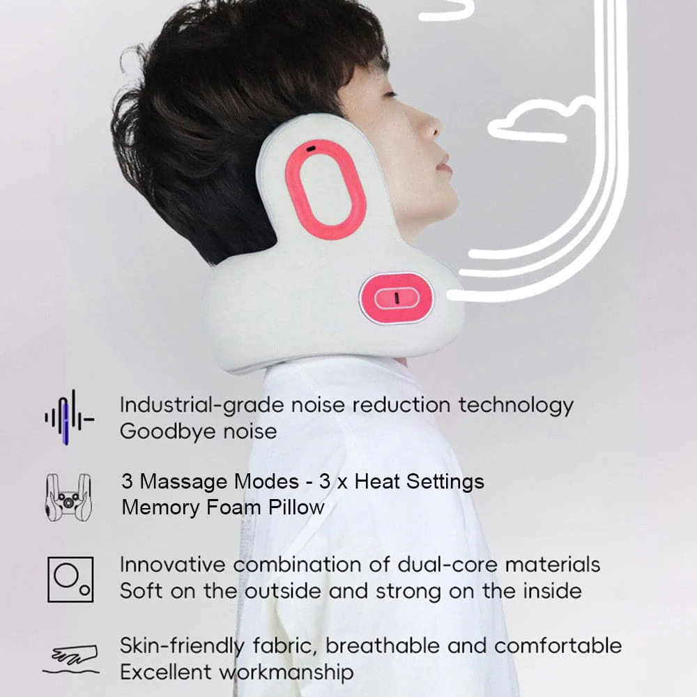 Massaging Neck Pillow with Headphones, Heat Compression Therapy Massager, Rechargeable - Image 4