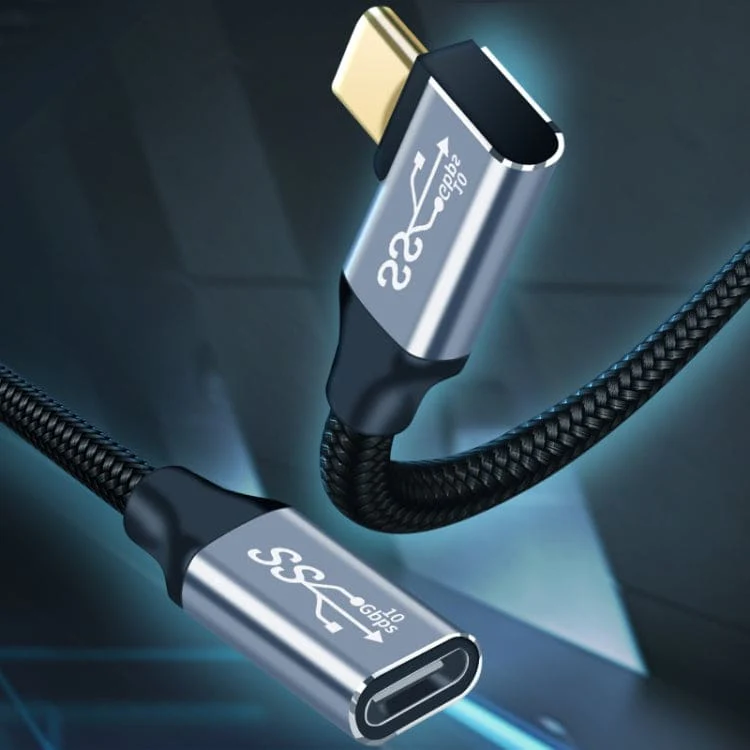 USB Type-C Elbow Male to Female Extension Cable, 10Gbps, 100W, 2Mtr