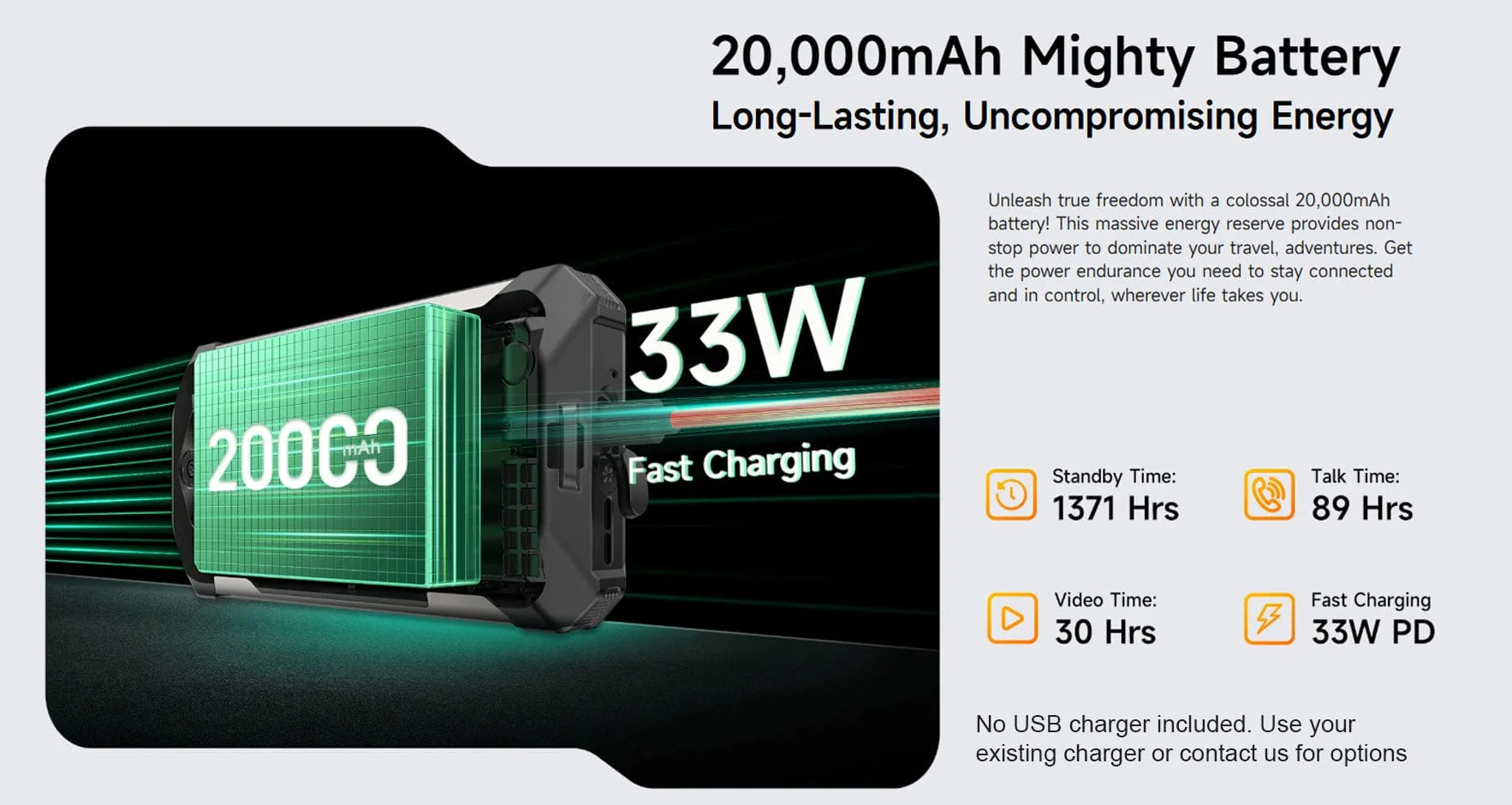 Ulefone RugKing 5 Pro Rugged 4G Phone | 20000mAh Battery | 976-Lumen Light - Image 3