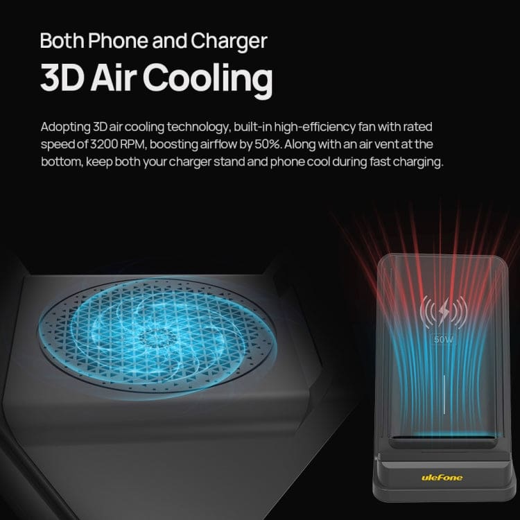 Ulefone WCS01 50W Wireless QI Fast Charging Stand, 3D Air Cooling - Image 6
