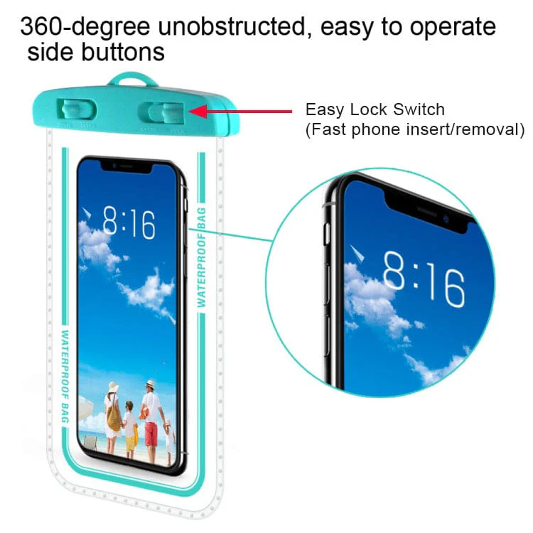 Universal WATERPROOF Phone Pouch, Up to 7.2" Phone, Easy Lock, Lanyard - Image 2