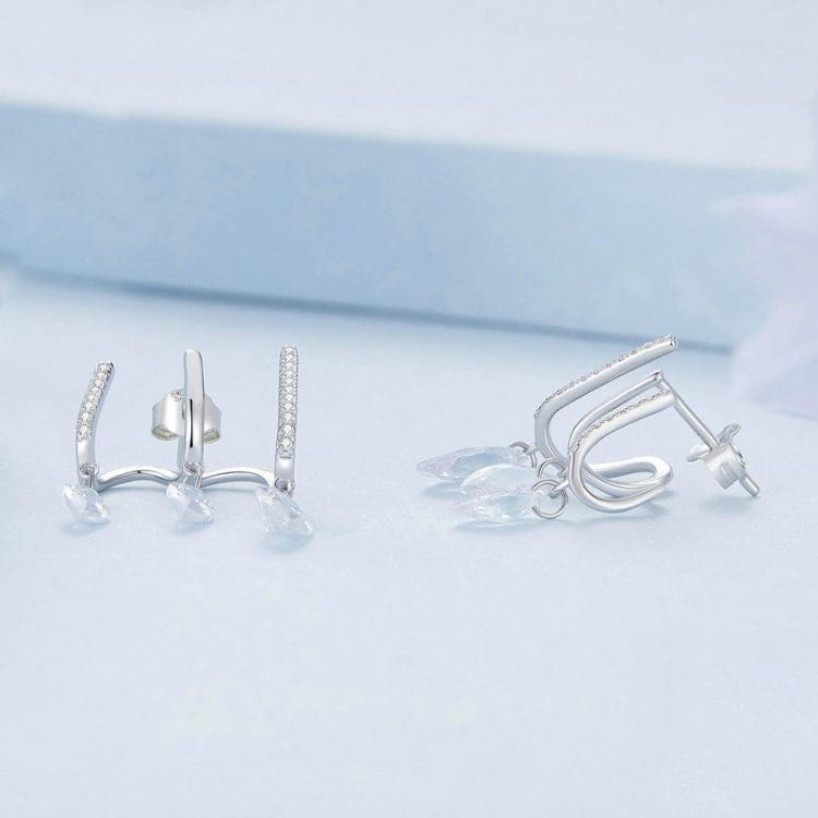 V Jewellery - S925 Sterling Silver Lobe Tassel Earrings, White Gold Plated, E738 - Image 3