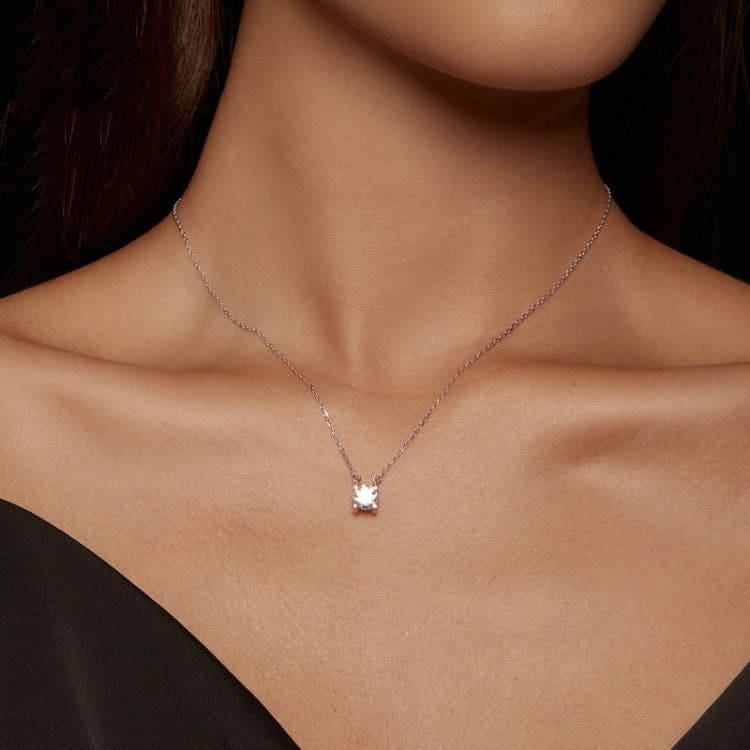 V Jewellery - S925 Sterling Silver Moissanite Stone Dual Link Necklace, 6.5mm 1.0ct Stone, MSN005 - Image 3