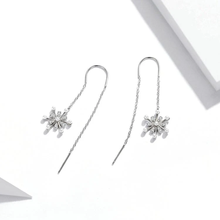 V Jewellery - S925 Sterling Silver Snowflake Chain Hook Earrings, E1305 - Image 3