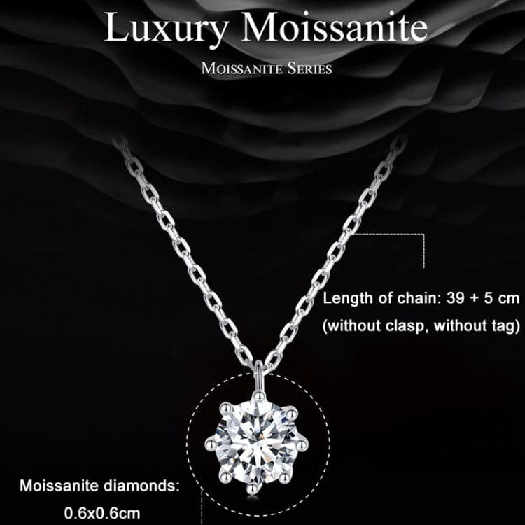 V Jewellery - S925 Sterling Silver, White Gold Plated 6.0mm 0.8ct Moissanite Stone Necklace, MSN003 - Image 3