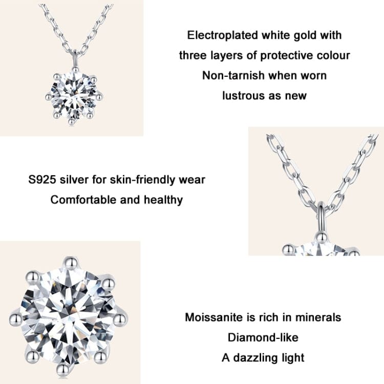 V Jewellery - S925 Sterling Silver, White Gold Plated 6.0mm 0.8ct Moissanite Stone Necklace, MSN003 - Image 4