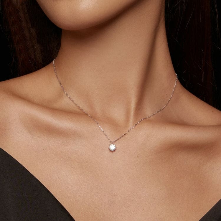 V Jewellery - S925 Sterling Silver, White Gold Plated 6.0mm 0.8ct Moissanite Stone Necklace, MSN003 - Image 5