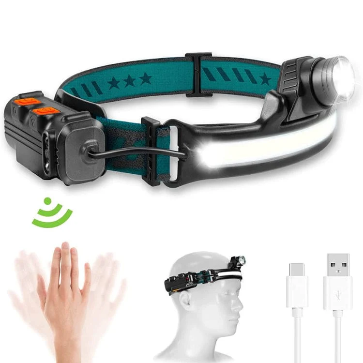 W678 COB LED Headband Torch + XPG Spotlight, Rechargeable , Hand Gesture On/Off Feature