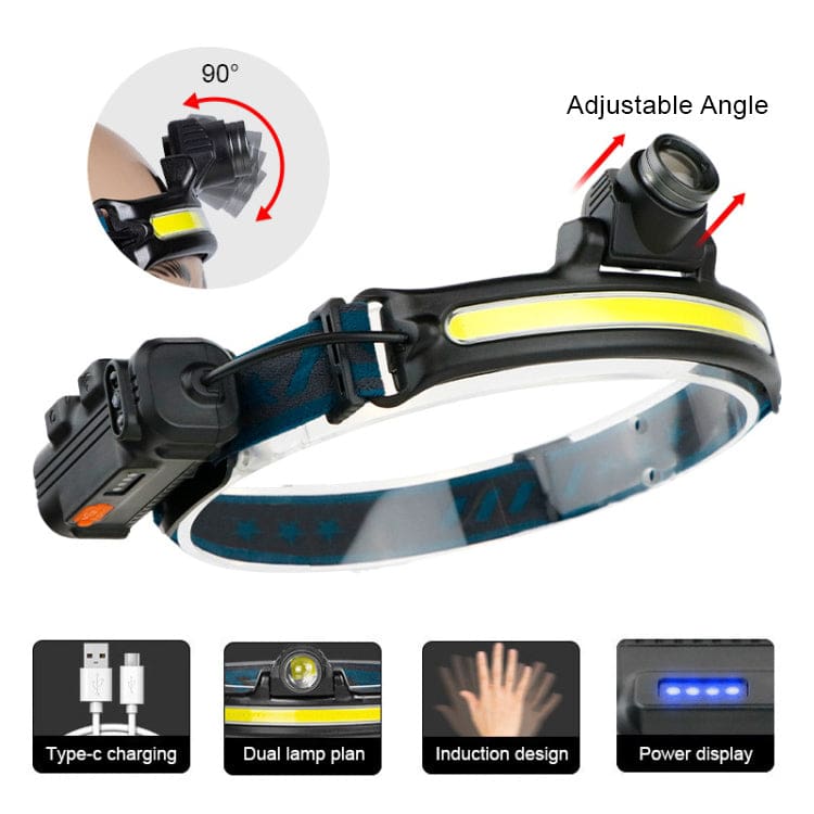 W678 COB LED Headband Torch + XPG Spotlight, Rechargeable , Hand Gesture On/Off Feature - Image 5
