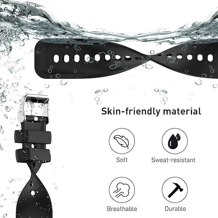 Watch Strap Replacement, 22mm Width , Silicone, Stainless Steel Buckle, Anti-Sweat - Image 5