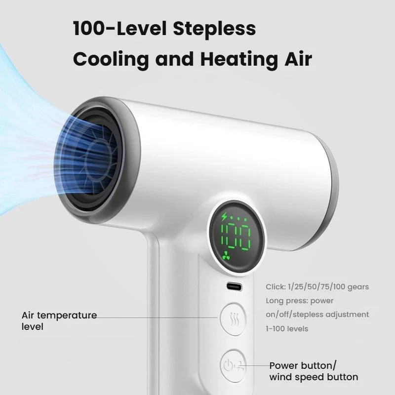 Cordless Hair Dryer With 30,000 RPM High-Speed Motor, Warm/Cold Air, 15600mAh Battery - Image 10