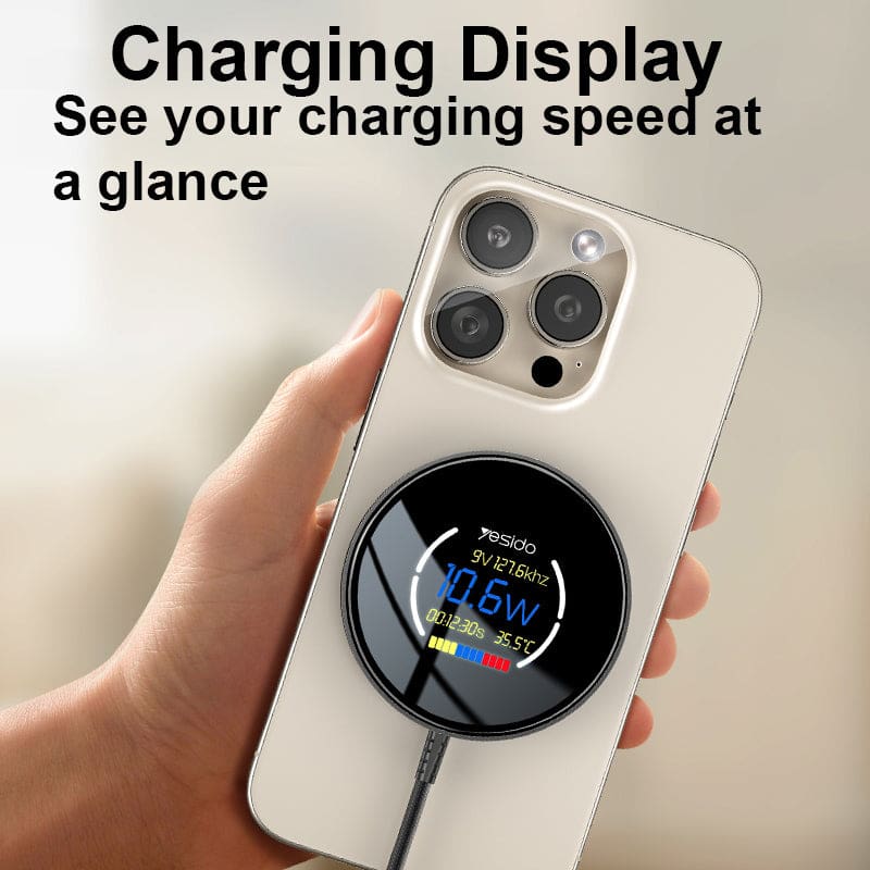 Yesido DS28 15W Magnetic Wireless Charger, LED Charging Speed Display - Image 3