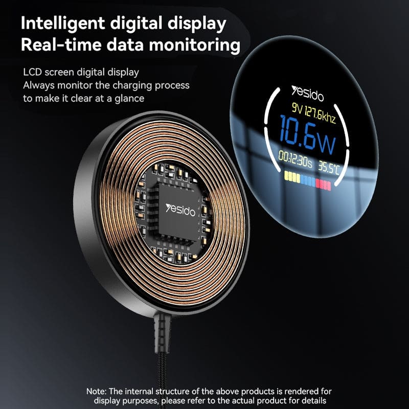 Yesido DS28 15W Magnetic Wireless Charger, LED Charging Speed Display - Image 8