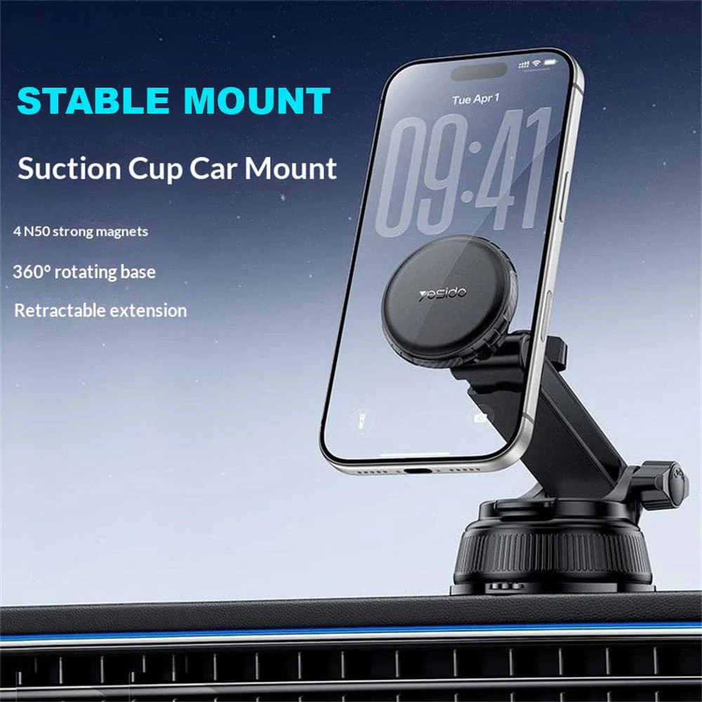 Yesido C276 Magnetic Car Mount | Heavy-Duty Suction Cup for Dashboard & Windshield - Image 2