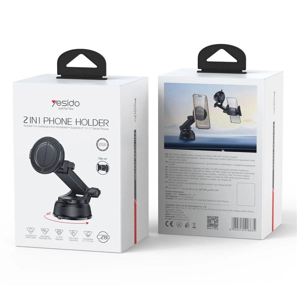 Yesido C280 MagSafe Car Mount | 2-in-1 Clamping or Magnetic - Image 6