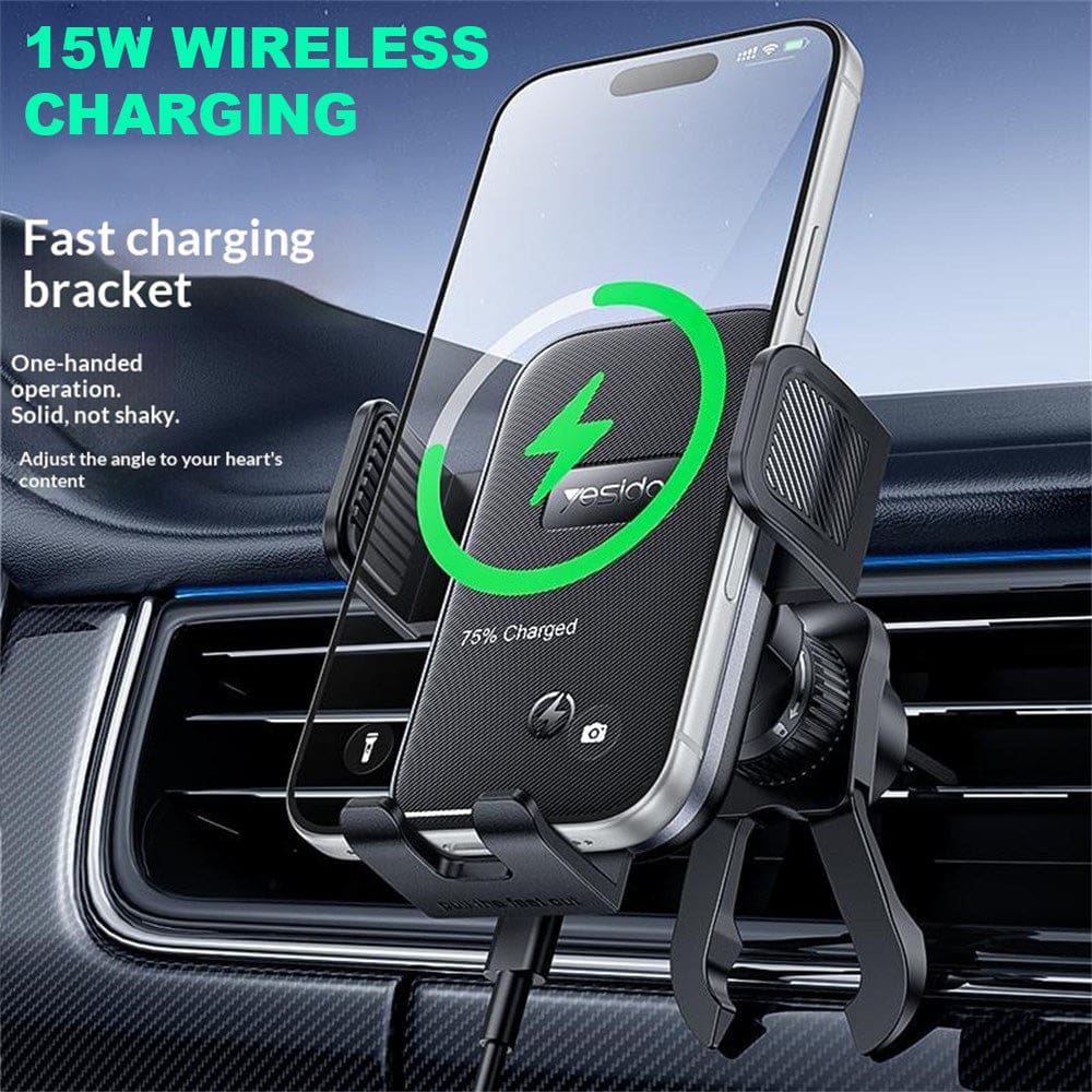 Yesido C318 15W Wireless Charging Mount | 15W Fast Charge Clamping Holder - Image 3