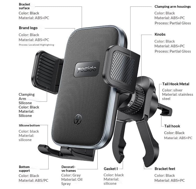 Yesido C318 15W Wireless Charging Mount | 15W Fast Charge Clamping Holder - Image 8