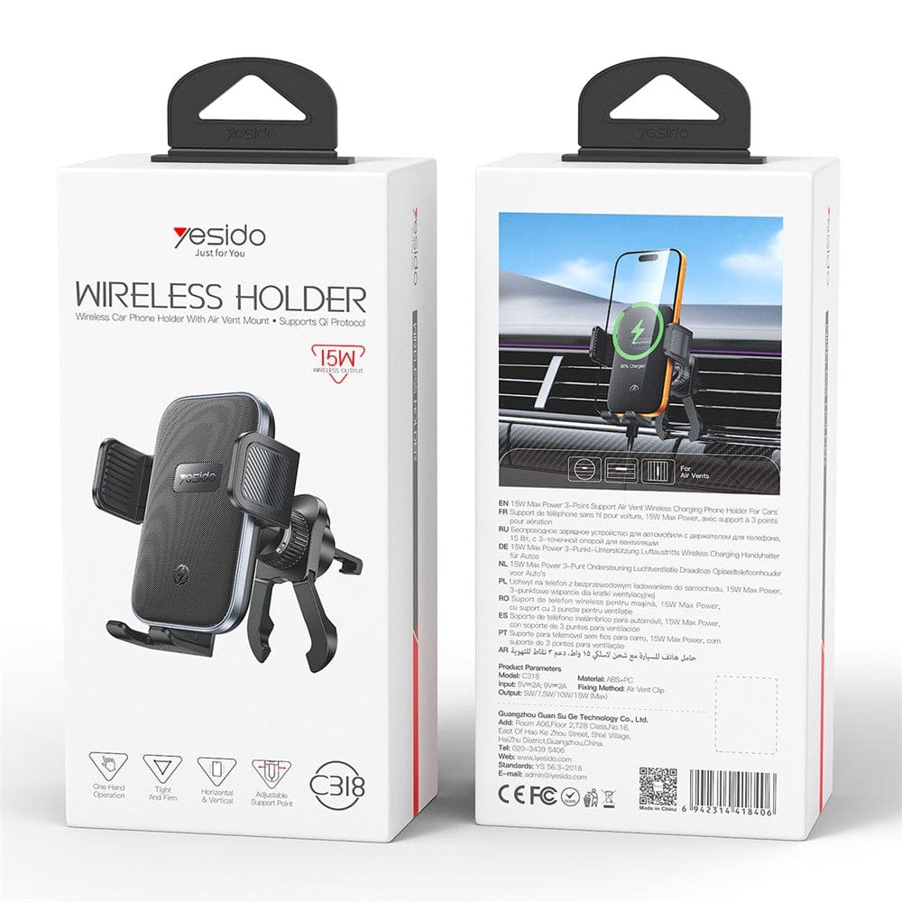 Yesido C318 15W Wireless Charging Mount | 15W Fast Charge Clamping Holder - Image 9