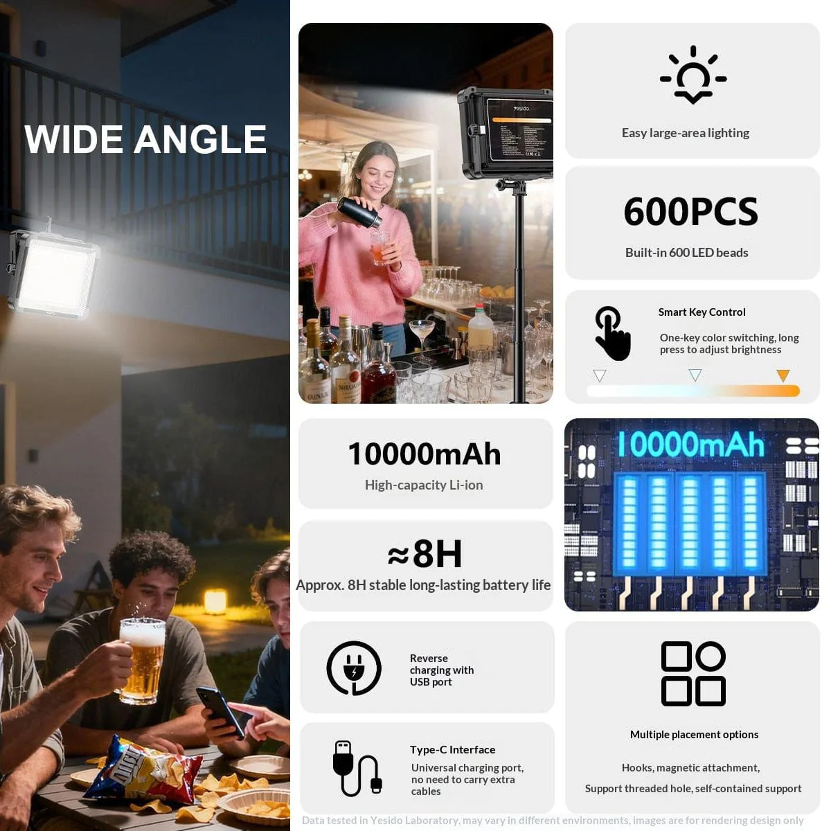 Yesido DH17 Ultra-Bright Site Worklight | 2-in-1 Outdoor Floodlight & 10,000mAh Power Bank - Image 6