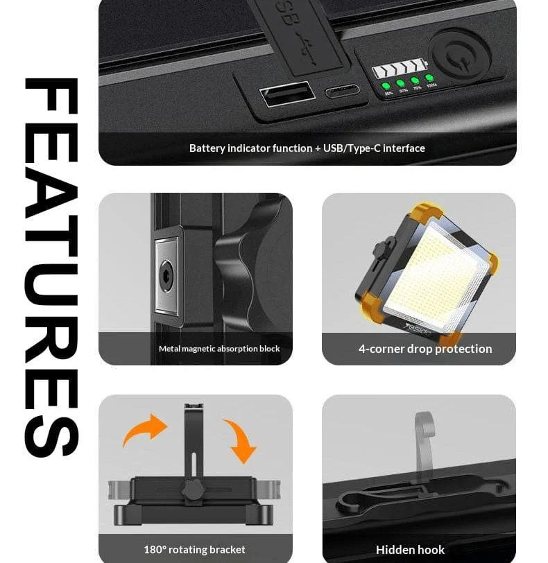 Yesido DH17 Ultra-Bright Site Worklight | 2-in-1 Outdoor Floodlight & 10,000mAh Power Bank - Image 9