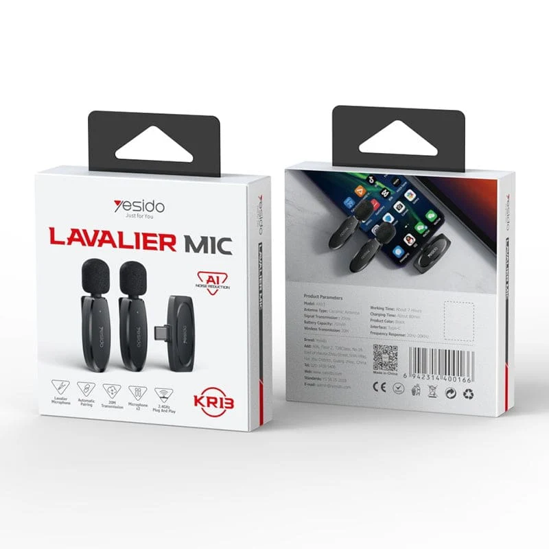 Yesido Dual Lavalier Wireless Microphones for Type-C USB, AI Noise Cancellation - Image 11