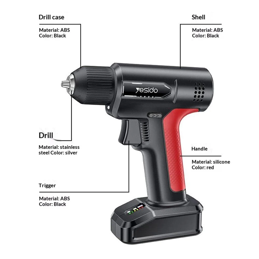 Yesido EC36 Cordless Electric Drill/Screwdriver 28pc Set - Image 10