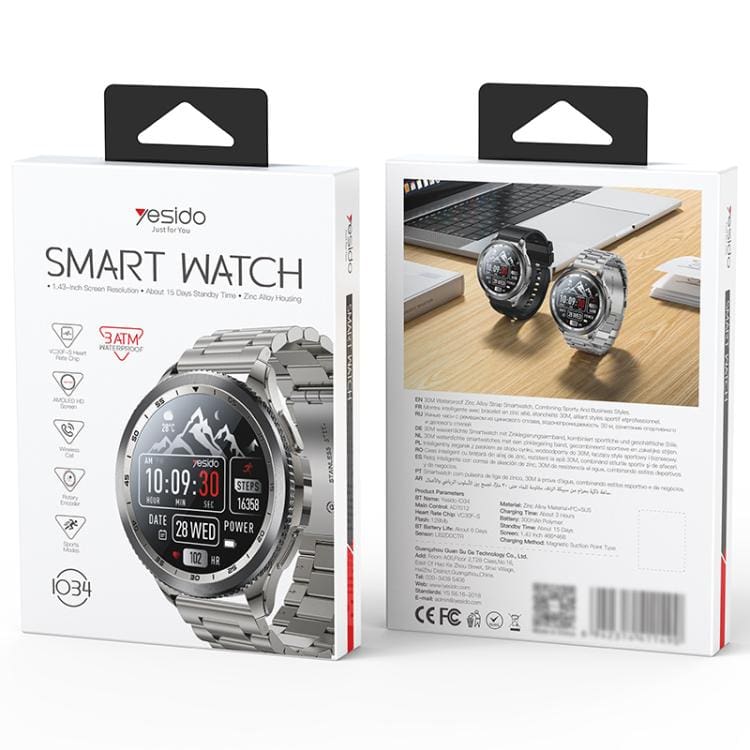 Yesido IO34 1.43" AMOLED Smart Watch, Bluetooth Calling, Rotary Bezel - Image 9