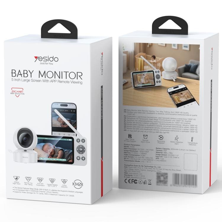 Yesido KM28 Smart 5-inch HD WiFi Baby Monitor with Crying/Motion Detection, Phone App, Secure Night Vision, and Two-Way Intercom - Image 15