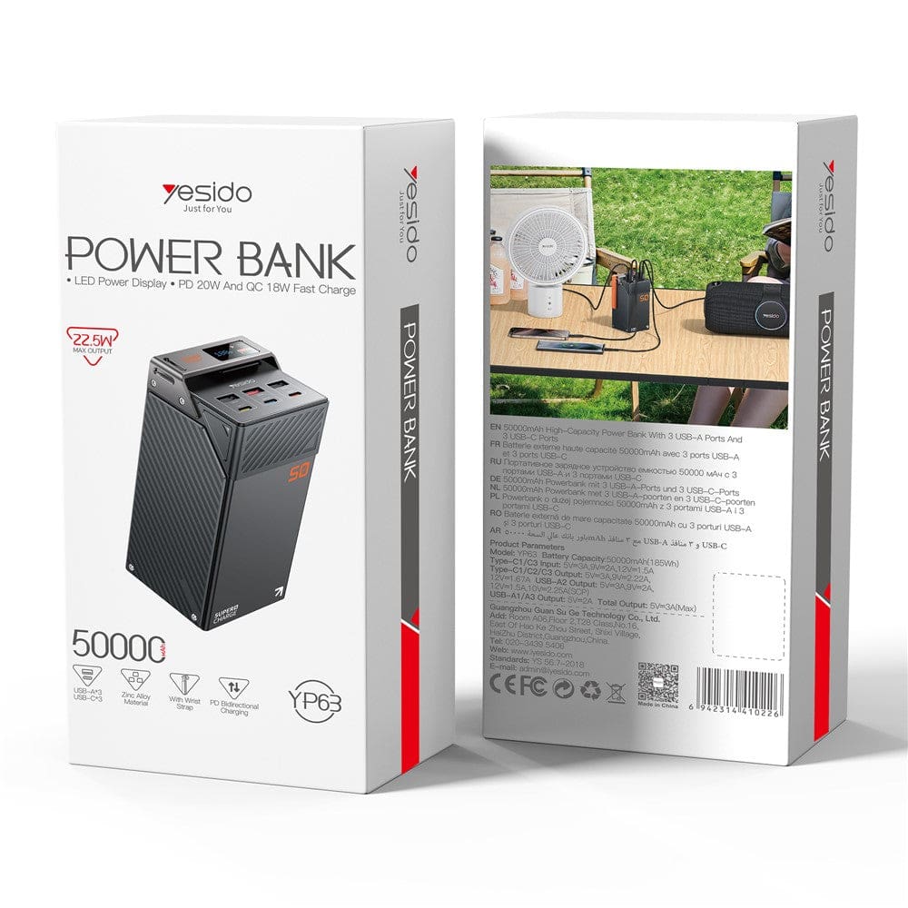 Yesido YP63 50000mAh Power Bank with 6 Output Ports and Digital Display - Image 8