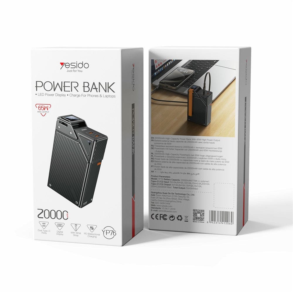 Yesido YP76 20000mAh 65W Fast Charging Power Bank with Lanyard - Image 10