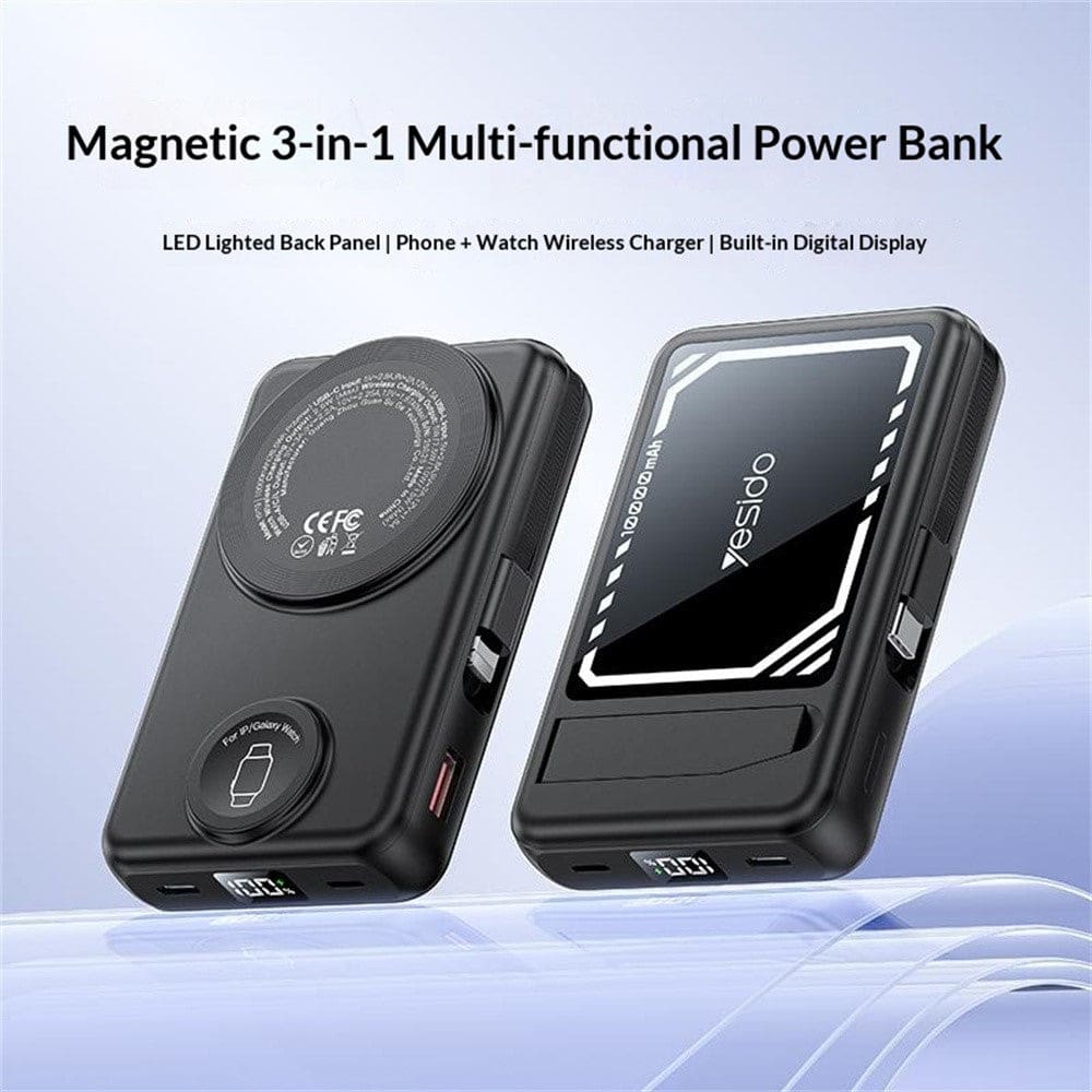 Yesido YP79 10000mAh Power Bank | Built-In Cable | Magnetic Wireless Charging | Kickstand - Image 2