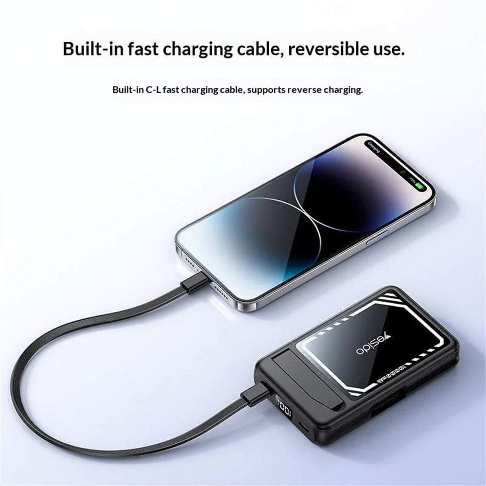Yesido YP79 10000mAh Power Bank | Built-In Cable | Magnetic Wireless Charging | Kickstand - Image 3