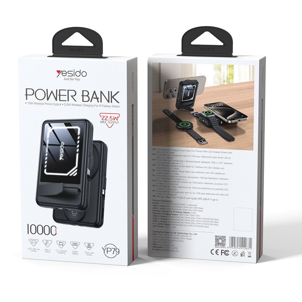Yesido YP79 10000mAh Power Bank | Built-In Cable | Magnetic Wireless Charging | Kickstand - Image 6