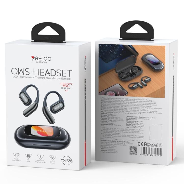 Yesido YSP26 OWS Open Ear Earphones | ENC Noise Reduction Hook Headset with LCD Screen - Image 12