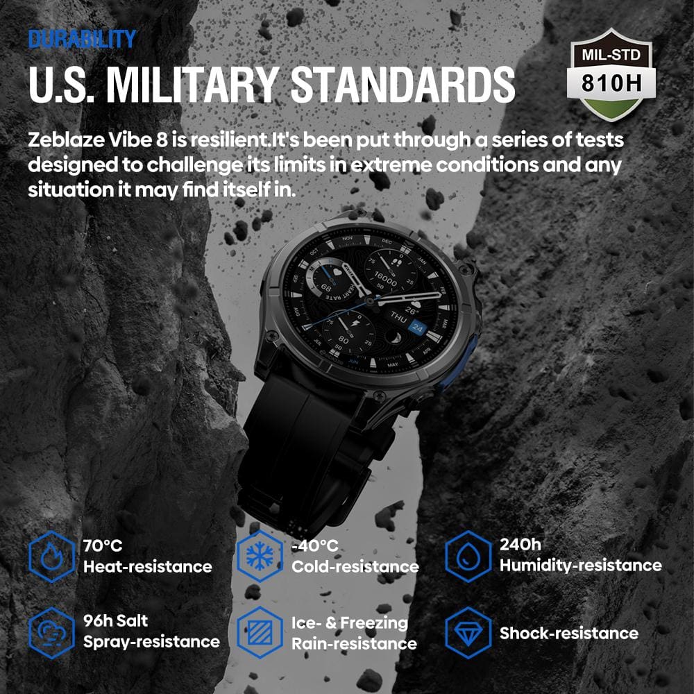 Zeblaze Vibe 8 Rugged Outdoor Smart Watch | 1.43" AMOLED |Built-in Flashlight | 5ATM | IP69K - Image 8